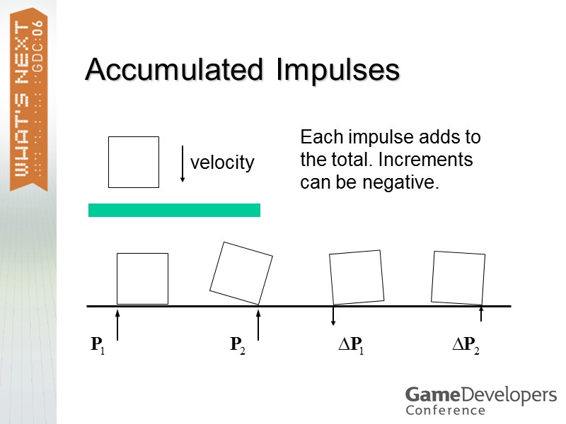 Accumulated Impulses velocity Each impulse adds to the total. Increments can be negative.